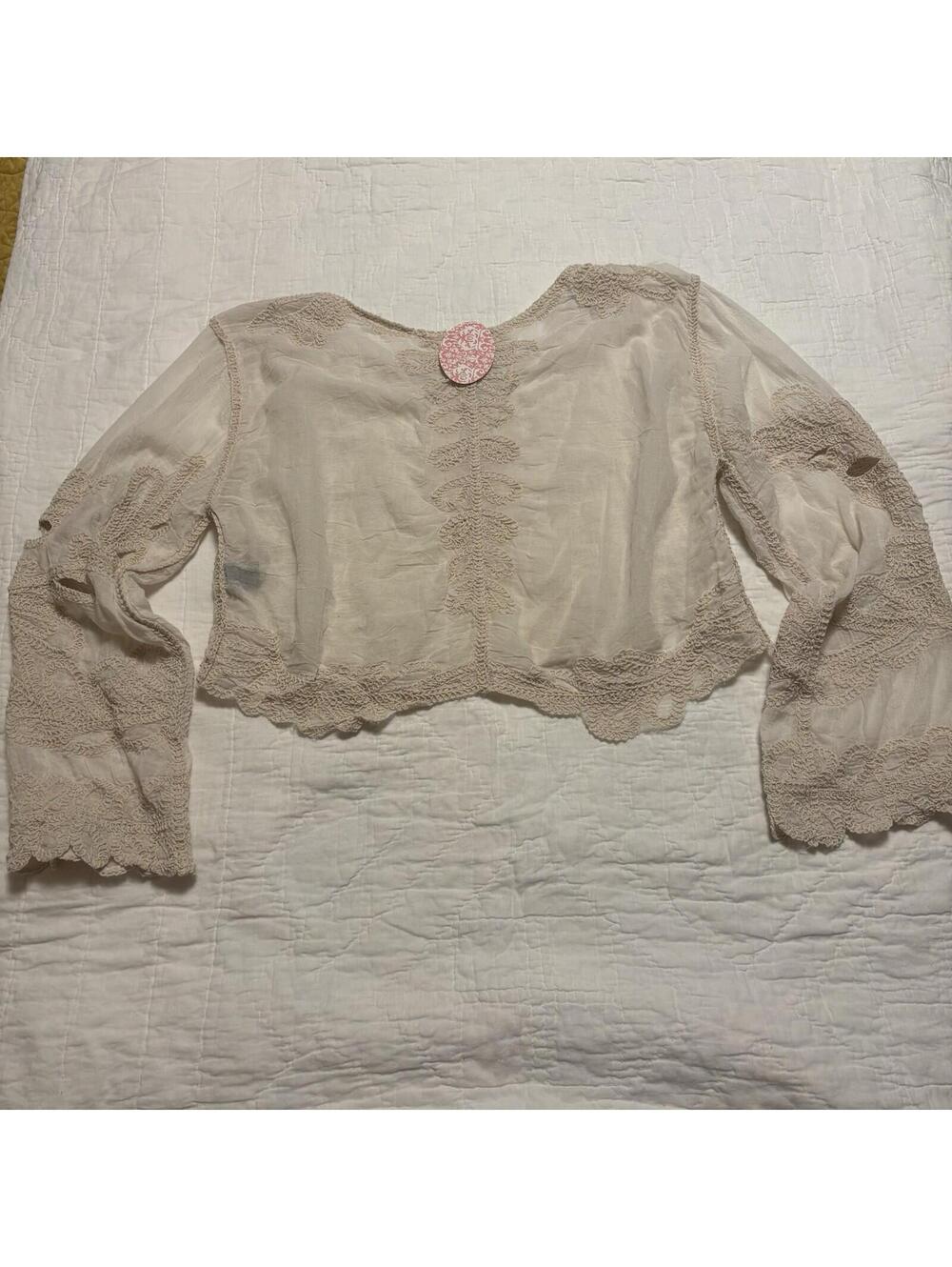 POL Women’s Cropped Crochet Floral Lace Blouse OS Boho Beachy Festival - Picture 2 of 5